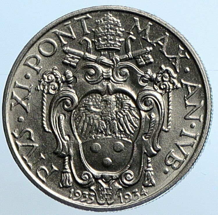 1933 VATICAN CITY Italy POPE PIUS XI Papal JUBILEE Italian 20 Cent Coin i110248