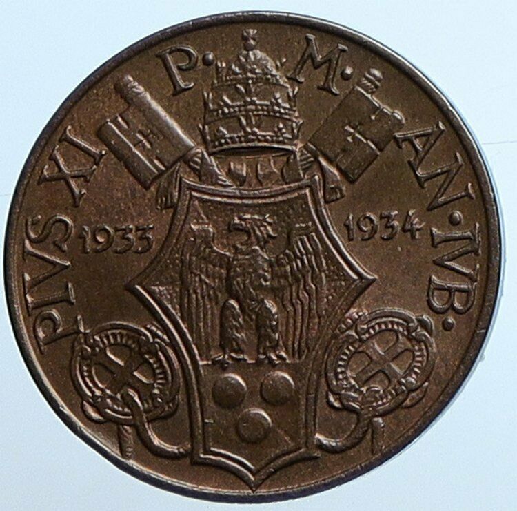 1933 VATICAN CITY Italy POPE PIUS XI Papal JUBILEE Italian 5 Cent Coin i110252