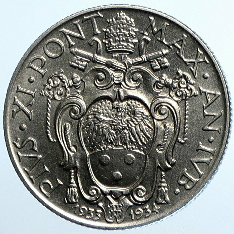 1933 VATICAN CITY Italy POPE PIUS XI Papal JUBILEE Italian 1 Lire Coin i110247