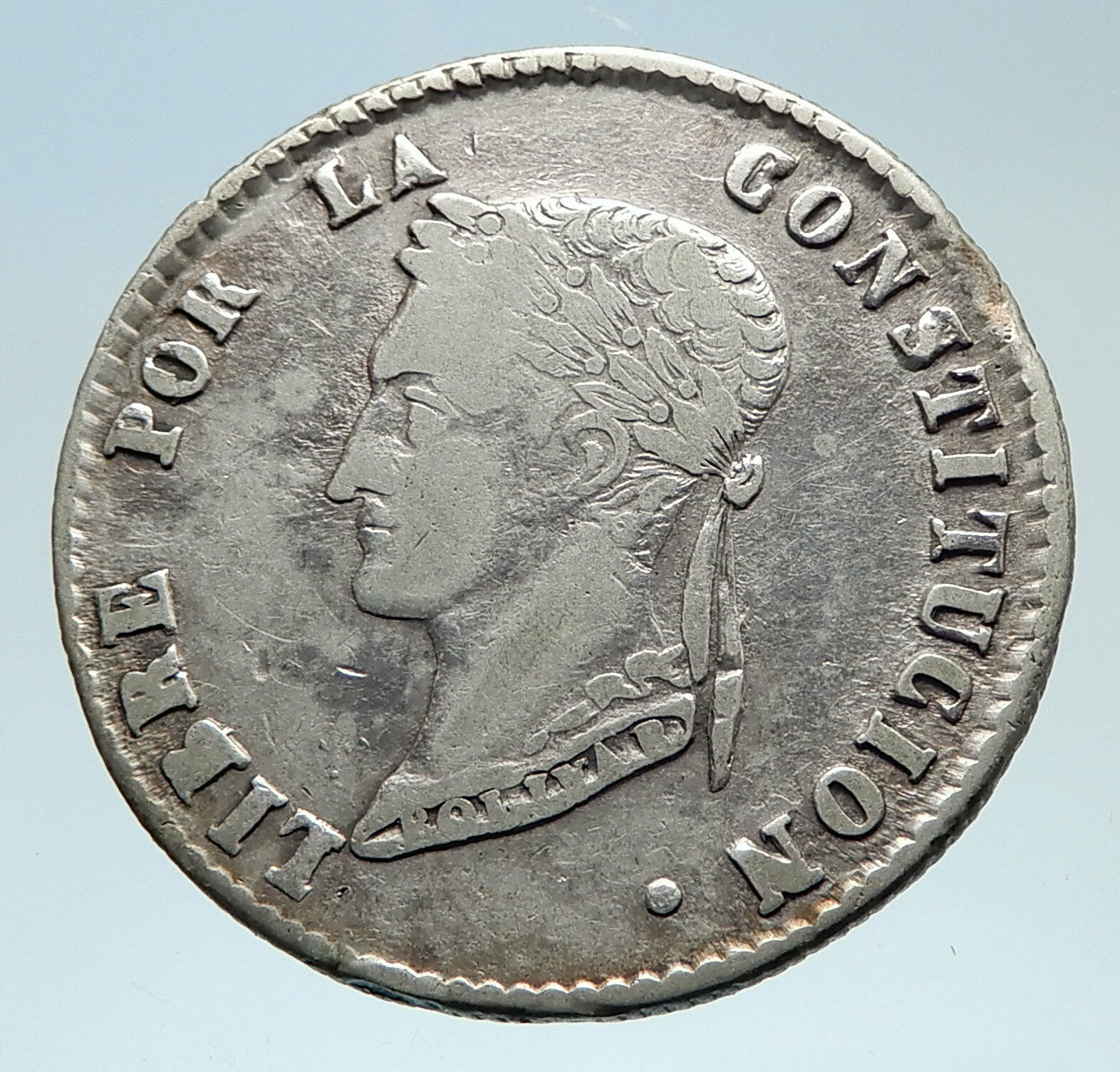 1856 PTS FJ Bolivia LARGE SIMON BOLIVAR Genuine 4 Sol Silver Coin i75328