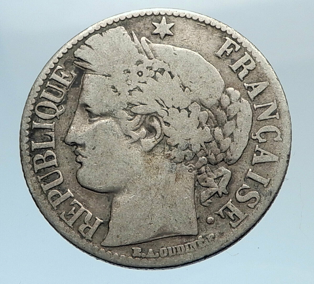 1872 FRANCE with LIBERTY and MOTTO Genuine French Silver 1 Franc Coin i74353