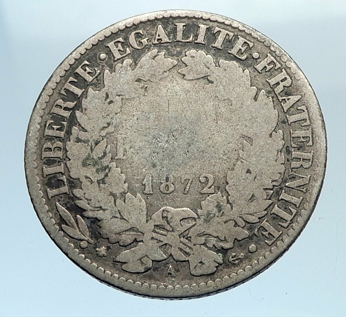 1872 FRANCE with LIBERTY and MOTTO Genuine French Silver 1 Franc Coin i74353