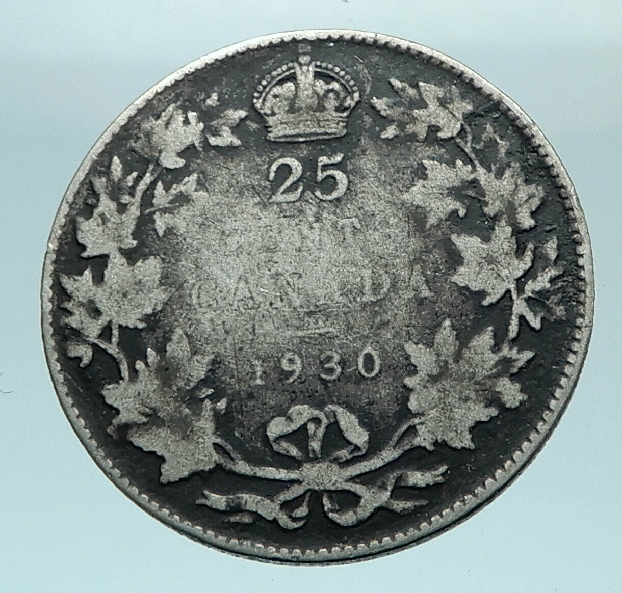 1930 CANADA UK King George V Genuine Antique Old SILVER 25 CENTS Coin i78453