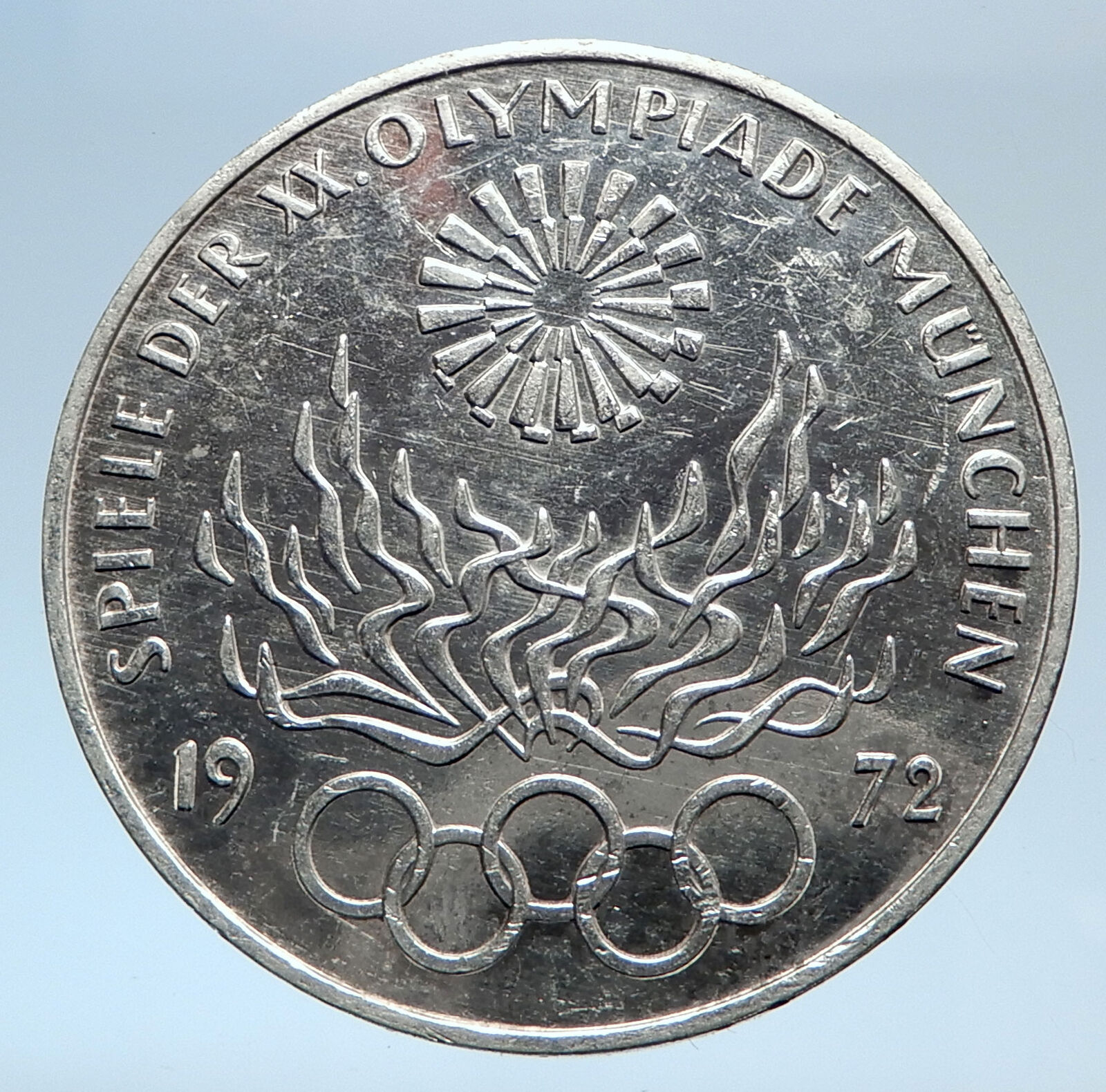 1972 Germany Munich Summer Olympic Antique Proof Silver 10 Mark Coin i74041