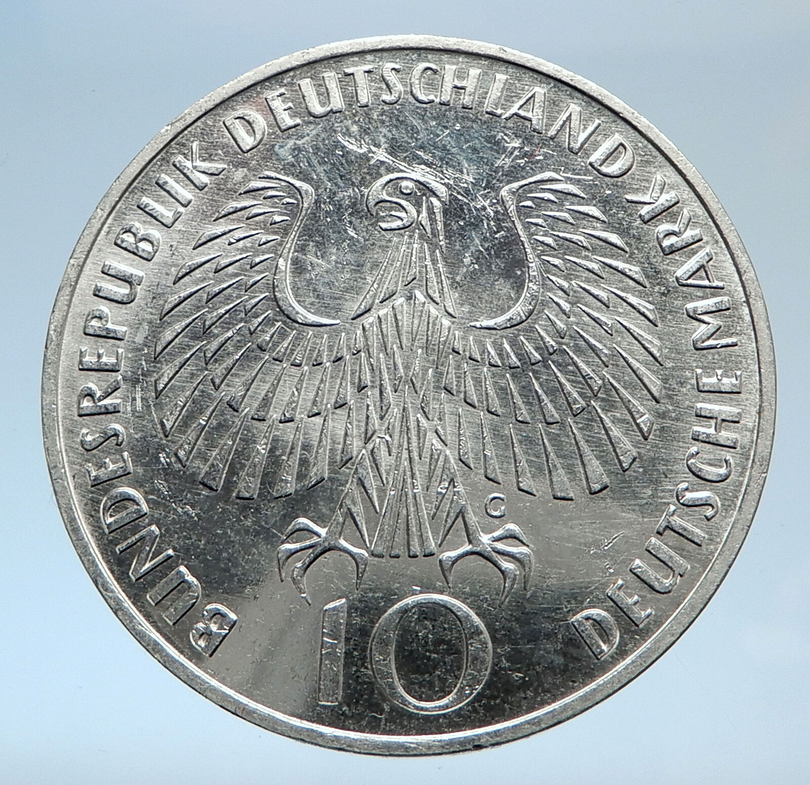 1972 Germany Munich Summer Olympic Antique Proof Silver 10 Mark Coin i74041