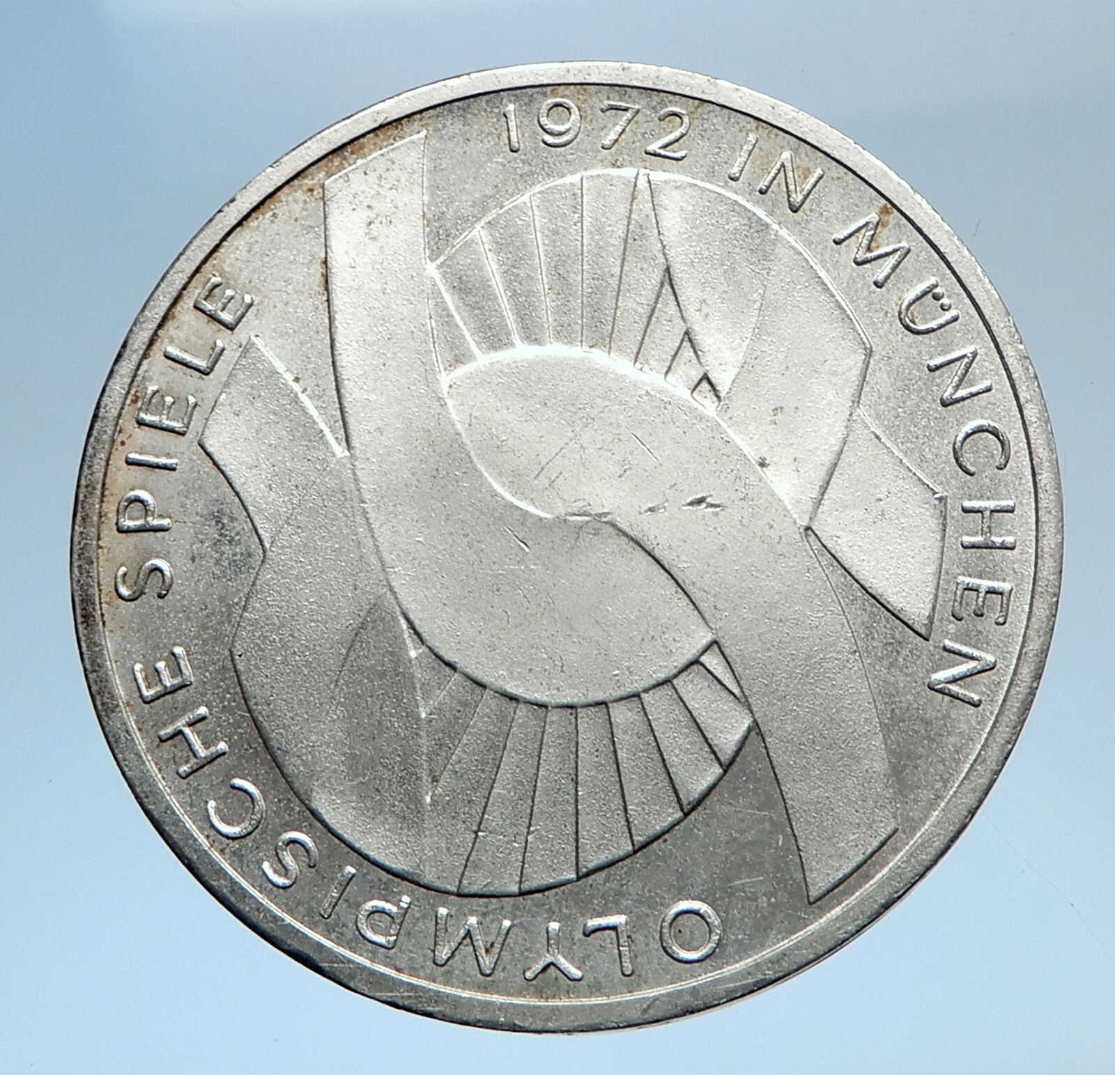 1972 Germany Munich Summer Olympics Games Schleife 10 Mark Silver Coin i74035