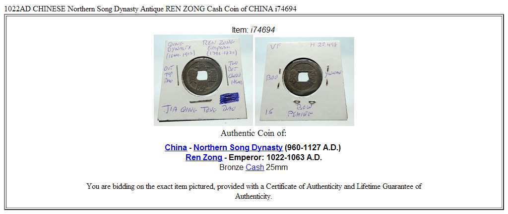 1022AD CHINESE Northern Song Dynasty Antique REN ZONG Cash Coin of CHINA i74694