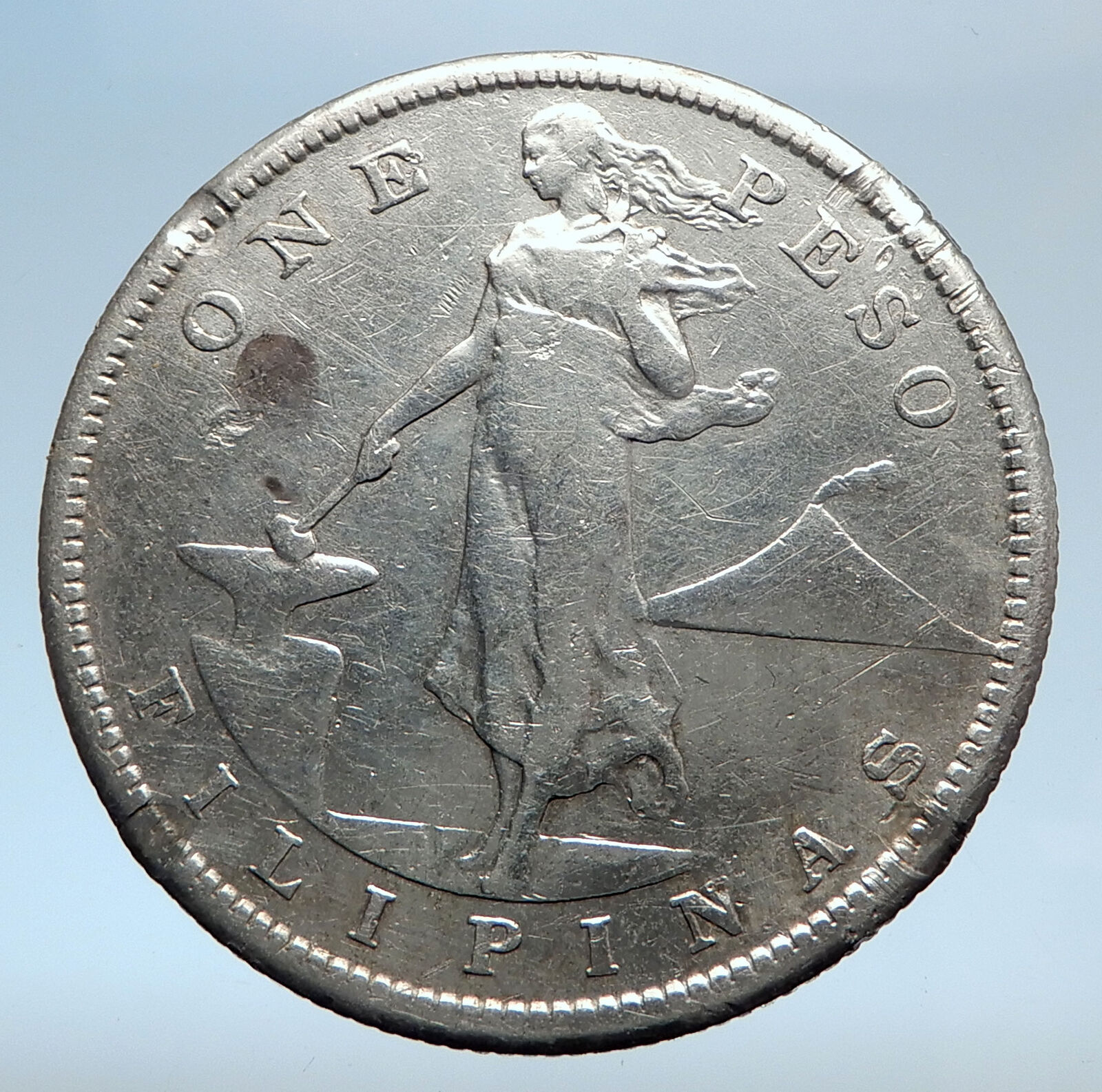 1907 S PHILIPPINES Under US Administration w Eagle Silver PESO Coin i74025