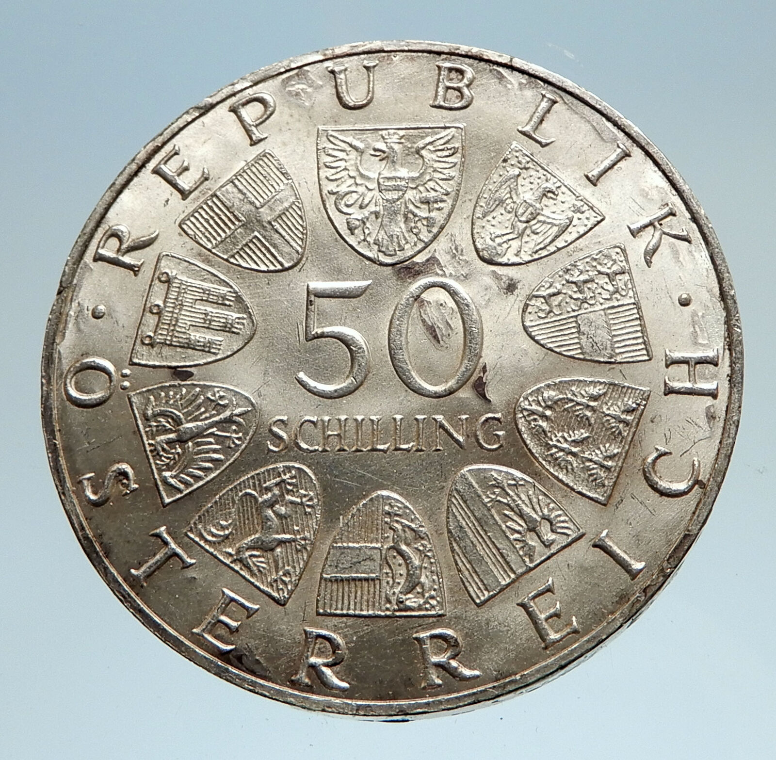 1969 AUSTRIA King Maximilian I Antique Silver 50 Schilling Austrian Coin i75025