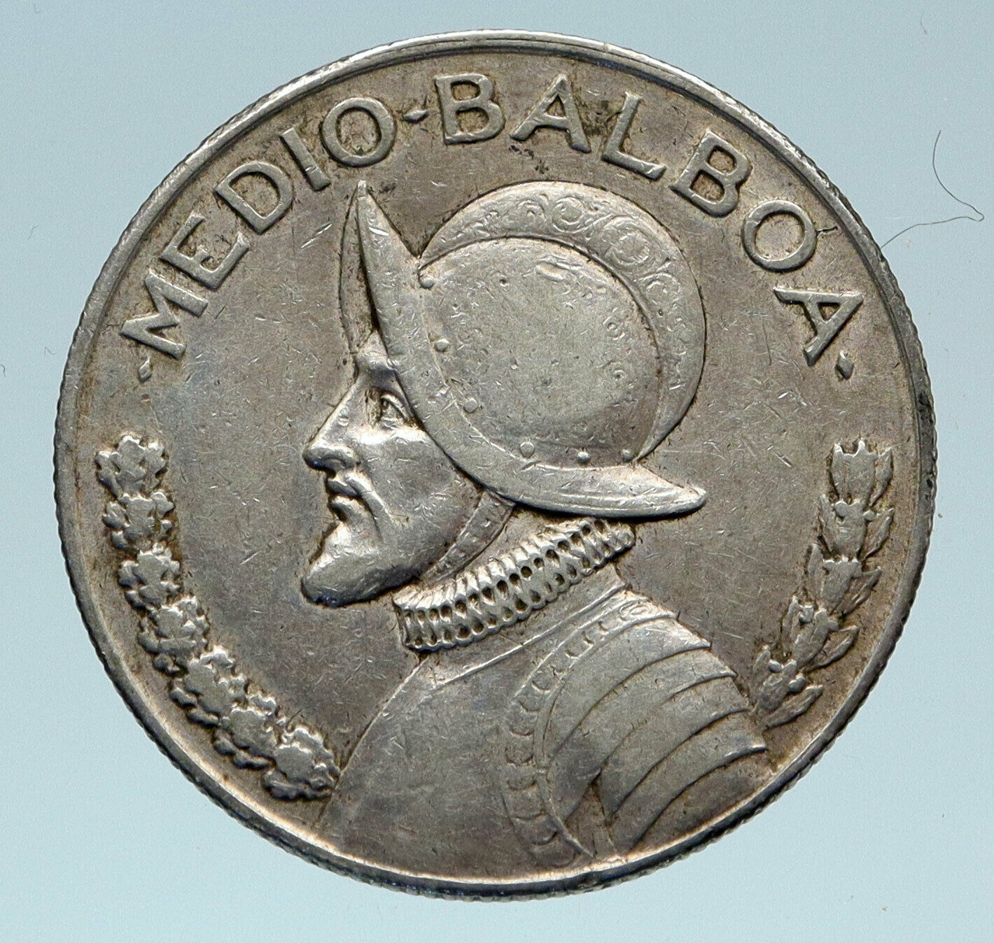 1934 PANAMA Spanish Conquistador Hero Genuine Silver 1/2 BALBOA Coin i82742