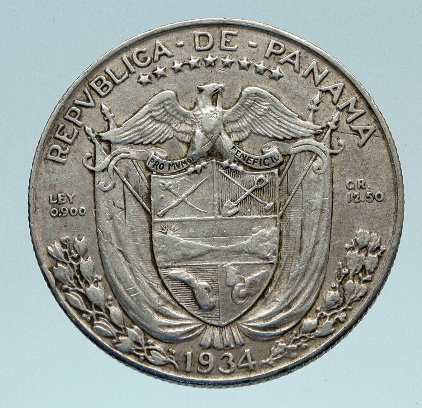 1934 PANAMA Spanish Conquistador Hero Genuine Silver 1/2 BALBOA Coin i82742