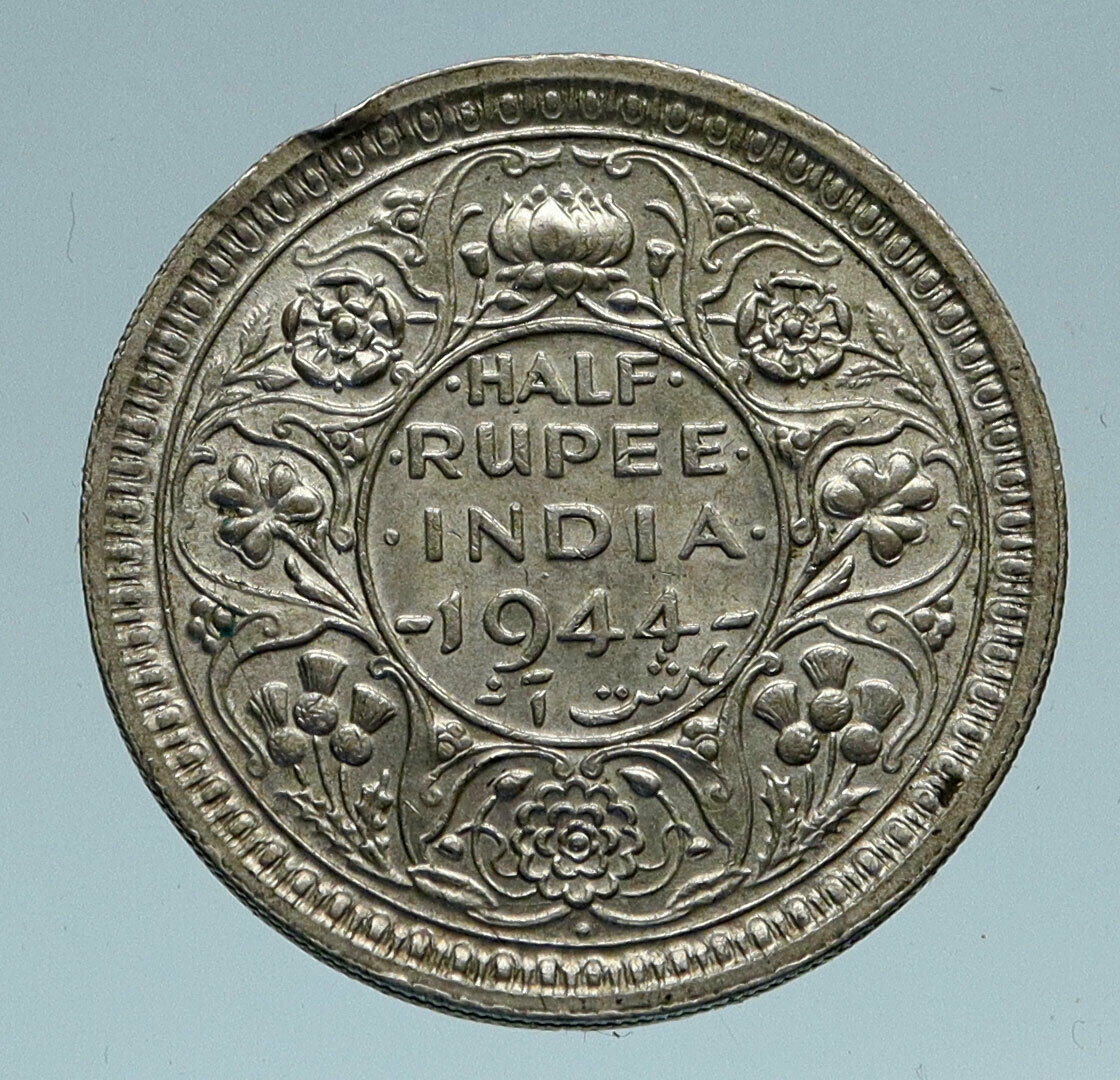 1944 INDIA States UK King George VI Genuine Silver 1/2 RUPEE Indian Coin i82990