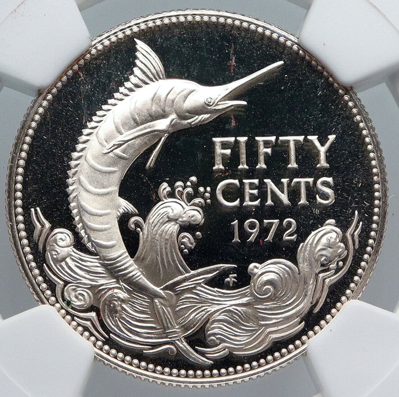 1972 BAHAMAS UK Queen Elizabeth II Marlin Proof Silver Coin 50Ct Coin NGC i89244