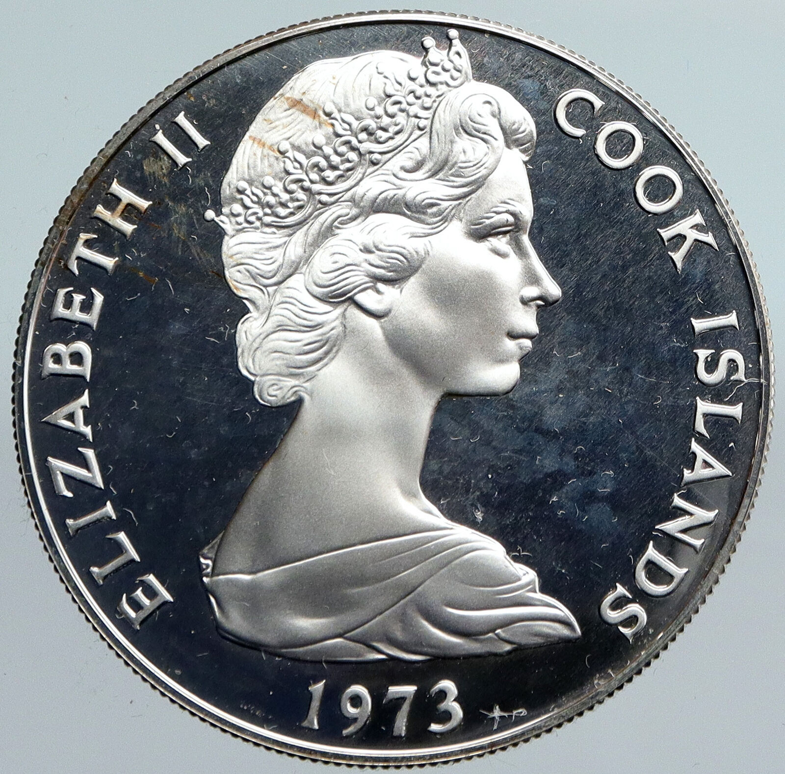 1973 COOK ISLANDS Elizabeth II James Cook Proof Silver 7 1/2 Dollar Coin i89992