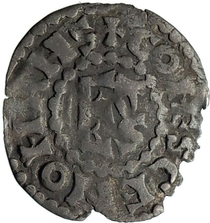 1017AD FRANCE Herbert I Count of Maine Antique Silver French Denier Coin i74795