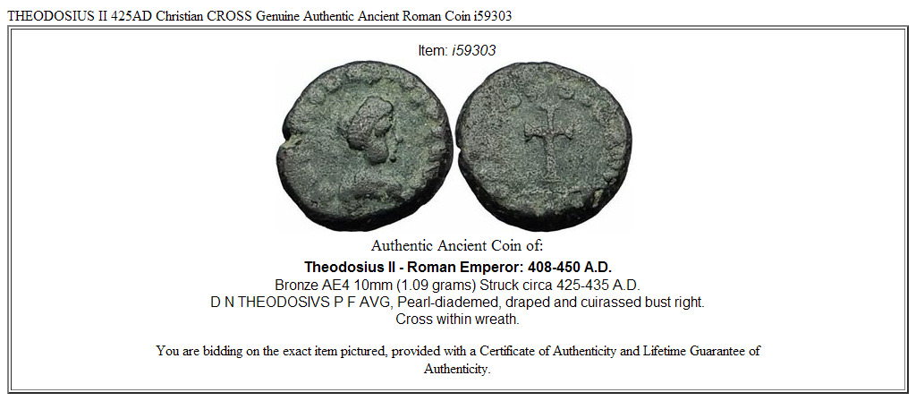 THEODOSIUS II 425AD Christian CROSS Genuine Authentic Ancient Roman Coin i59303