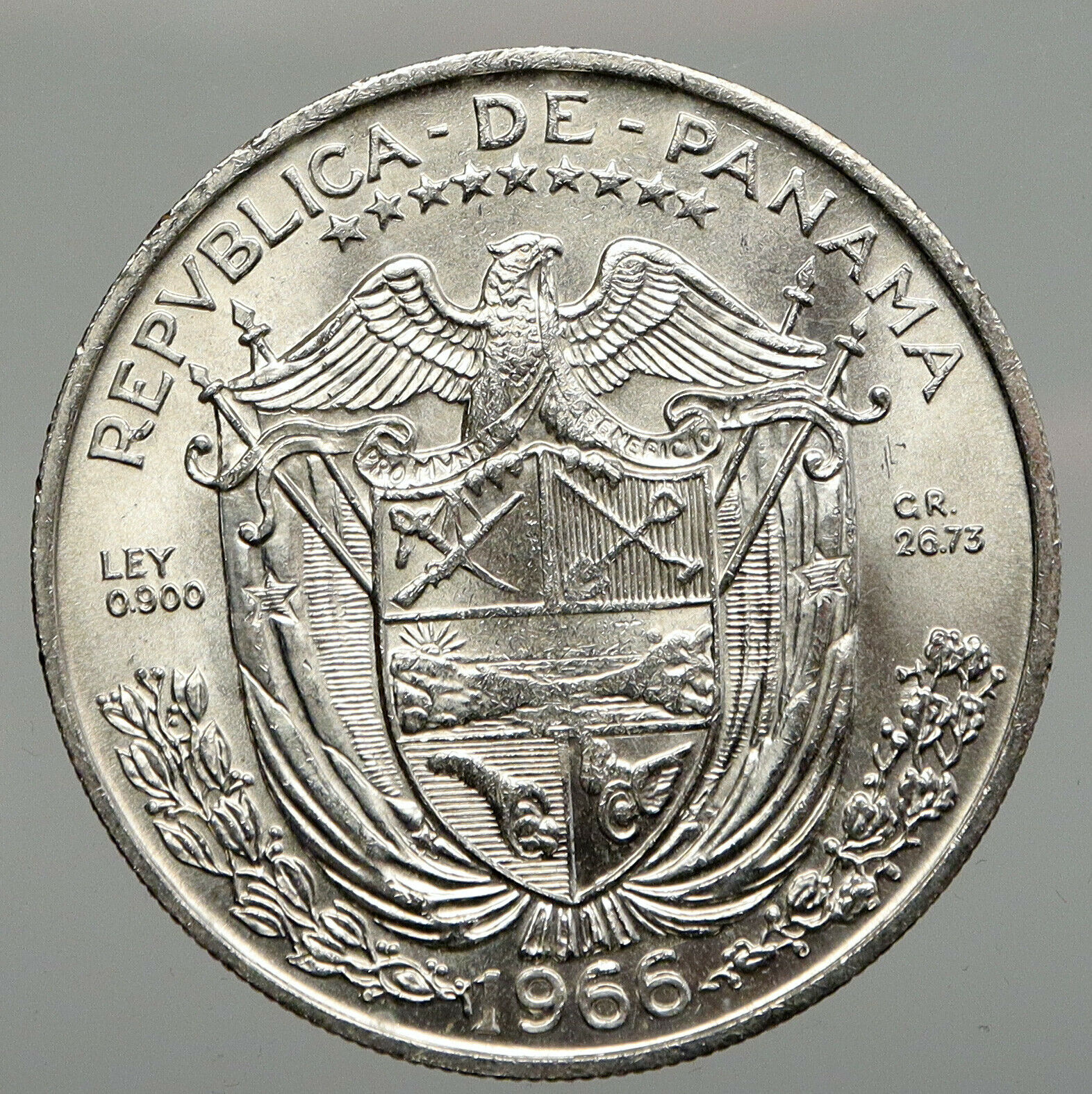 1966 PANAMA Large Silver CONQUISTADOR Old VINTAGE Silver BALBOA Coin i92956