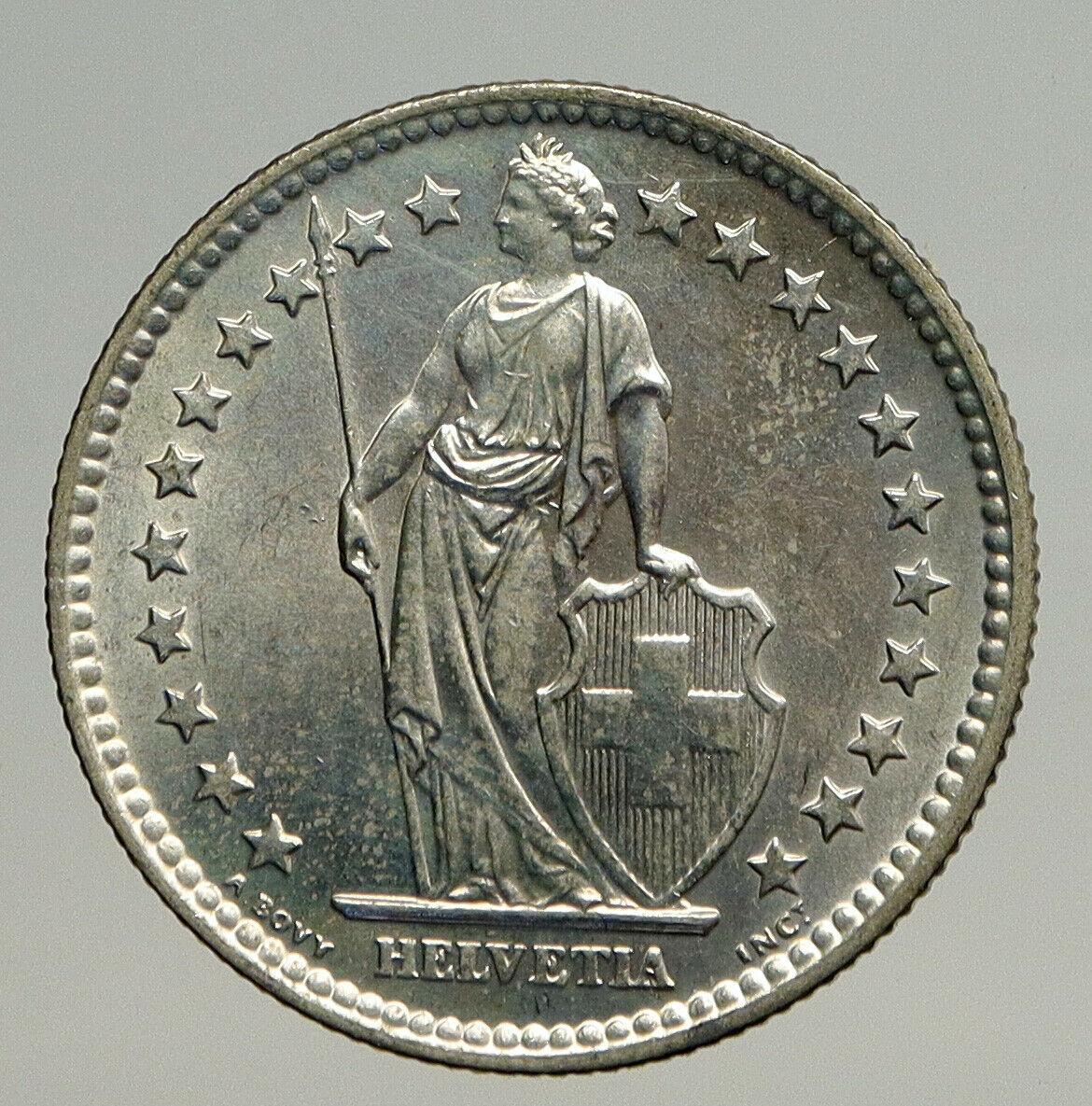 1963B SWITZERLAND - SILVER 2 Francs Coin HELVETIA Symbolizes SWISS Nation i93714