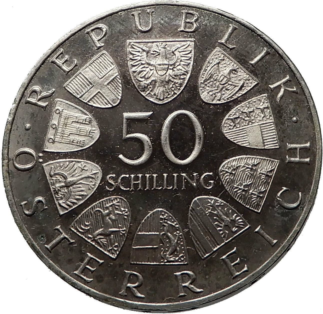 150 Years of NATIONAL Bank of AUSTRIA 1966 50 Schilling LARGE Silver Coini 60805