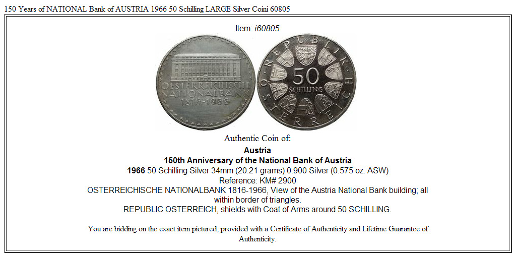 150 Years of NATIONAL Bank of AUSTRIA 1966 50 Schilling LARGE Silver Coini 60805