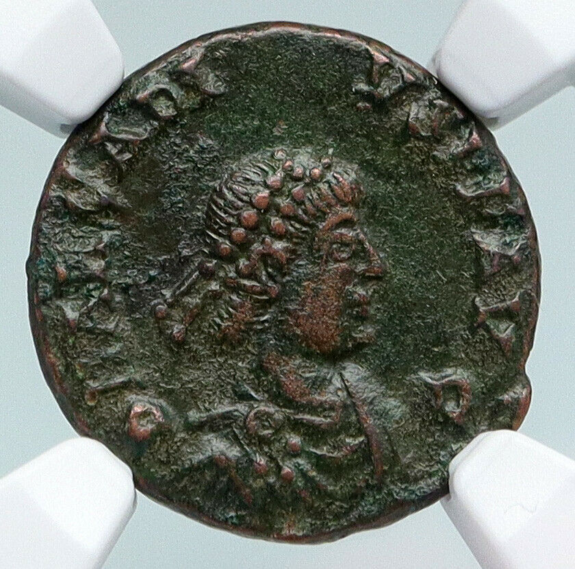 ARCADIUS w Chi-Rho JESUS CHRIST Labarum Standard 384AD Roman Coin NGC i89709