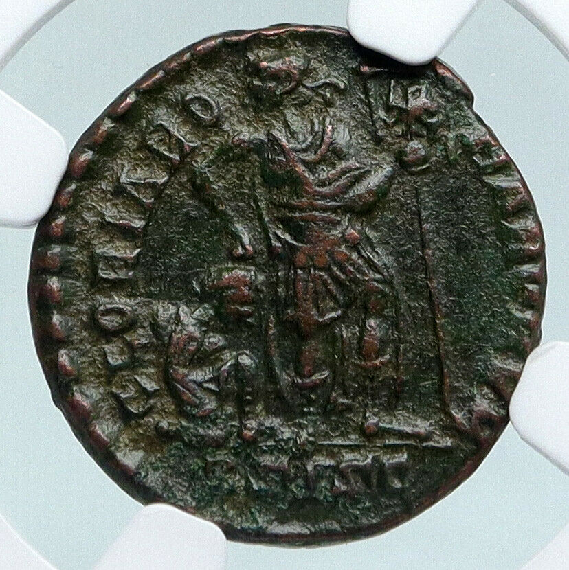 ARCADIUS w Chi-Rho JESUS CHRIST Labarum Standard 384AD Roman Coin NGC i89709