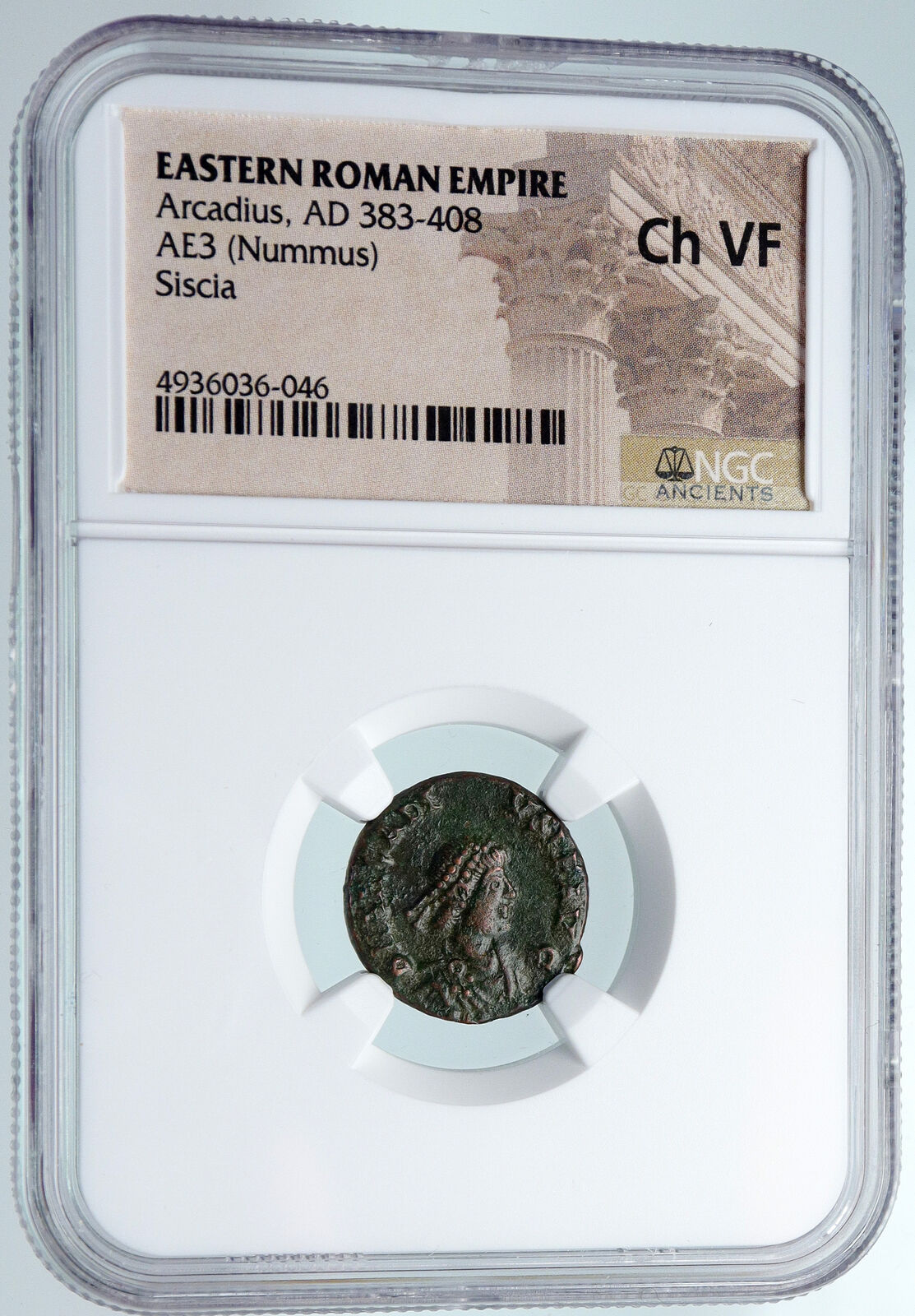 ARCADIUS w Chi-Rho JESUS CHRIST Labarum Standard 384AD Roman Coin NGC i89709