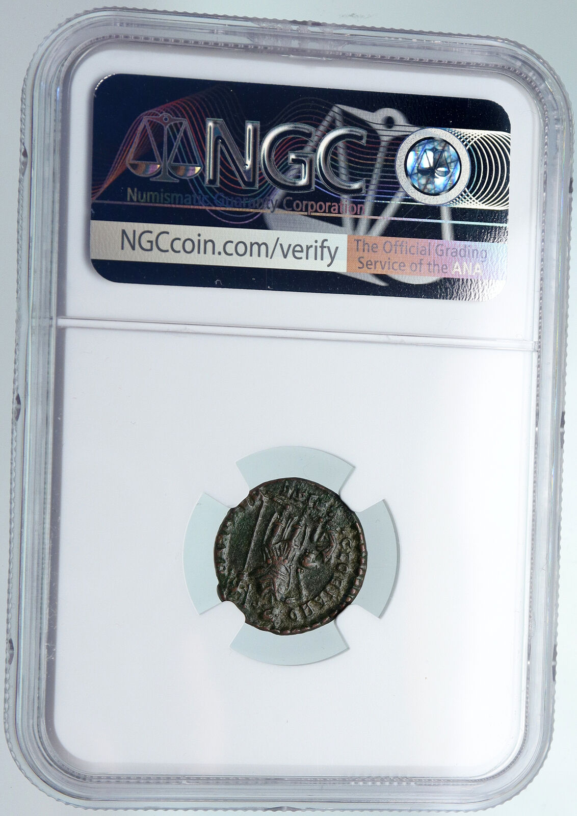 ARCADIUS w Chi-Rho JESUS CHRIST Labarum Standard 384AD Roman Coin NGC i89709