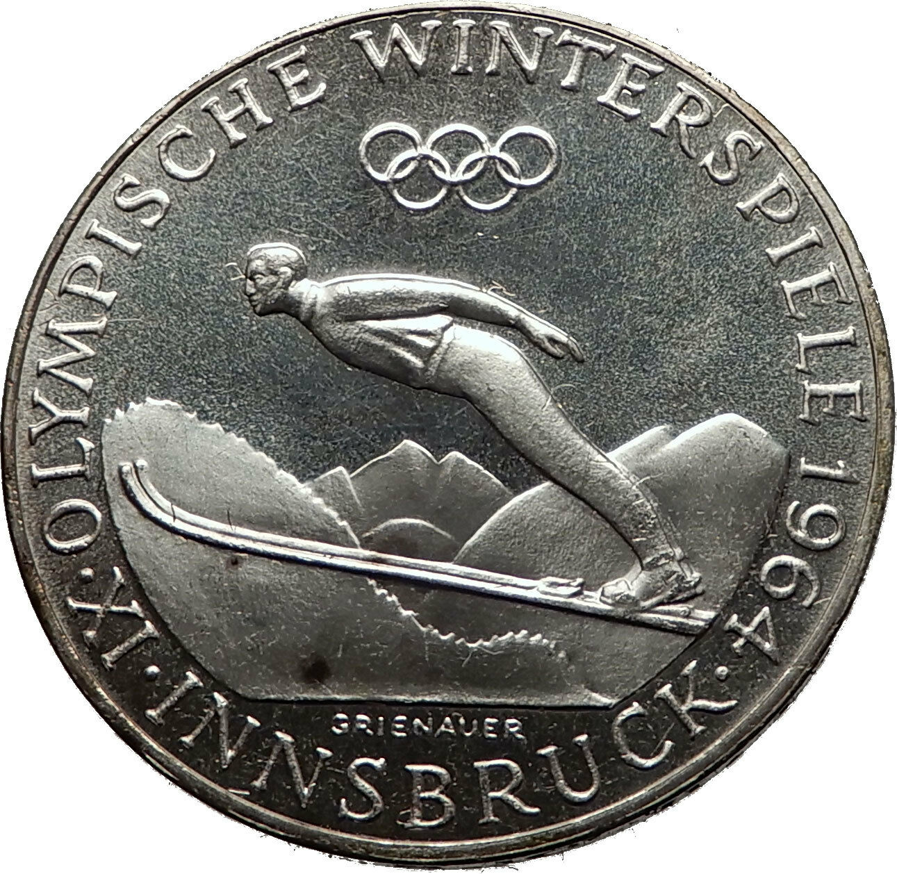 AUSTRIA Innsbruck Winter Olympic Games IX SKIING Silver Austrian Coin i60807