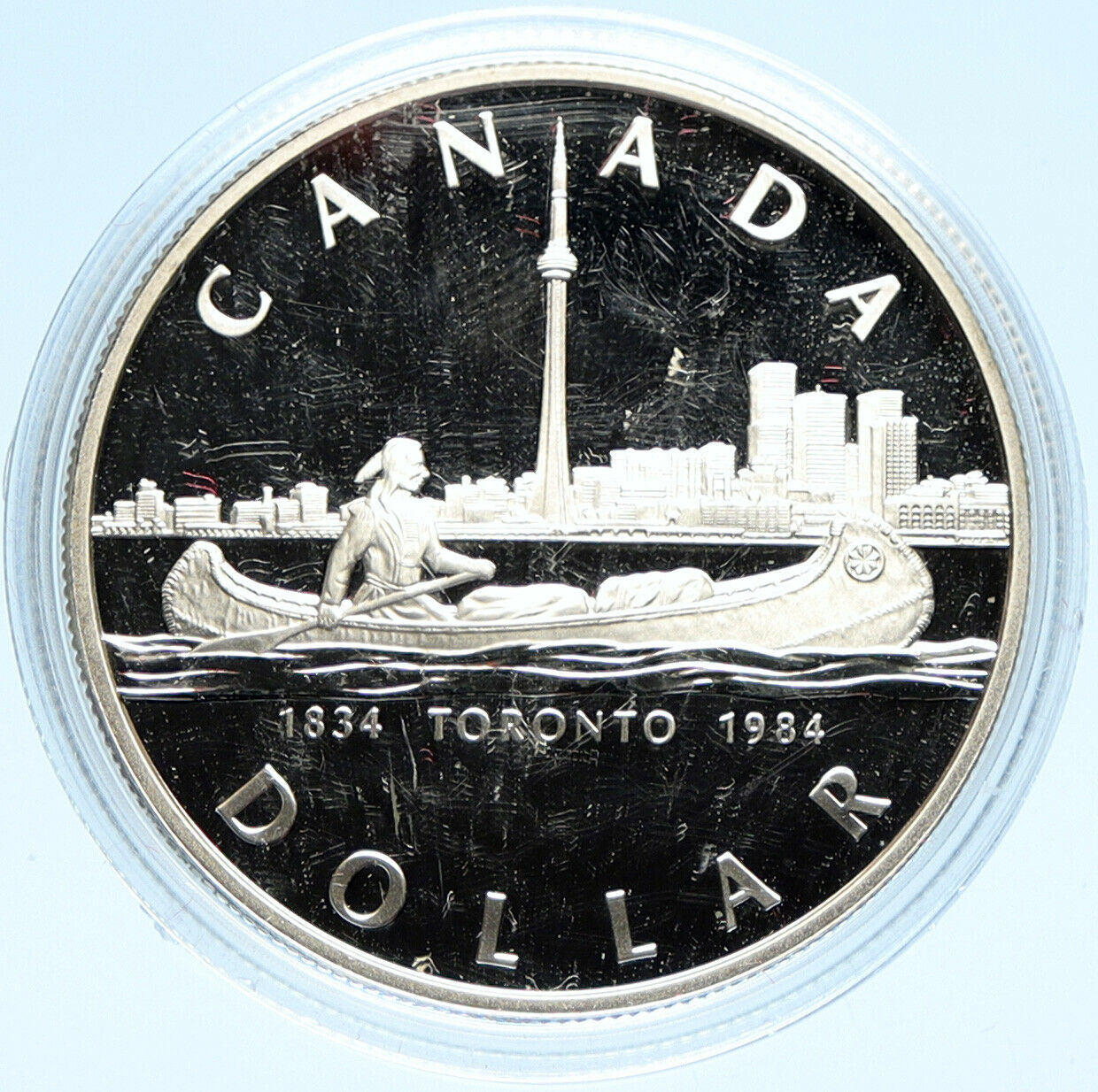 1984 CANADA UK Elizabeth II Canoe in Toronto OLD 150Y Proof Silver Coin i98960