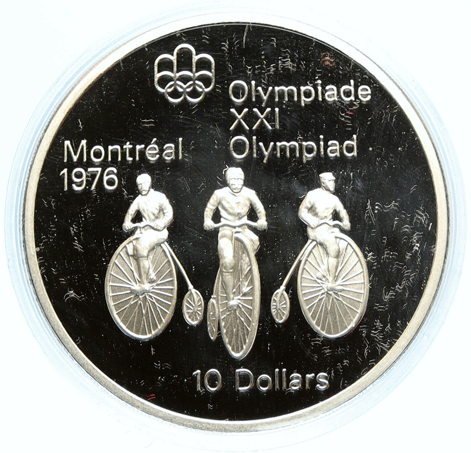 1974 CANADA UK Elizabeth II Olympics Montreal Cycle PROOF Silver 10 Coin i98625