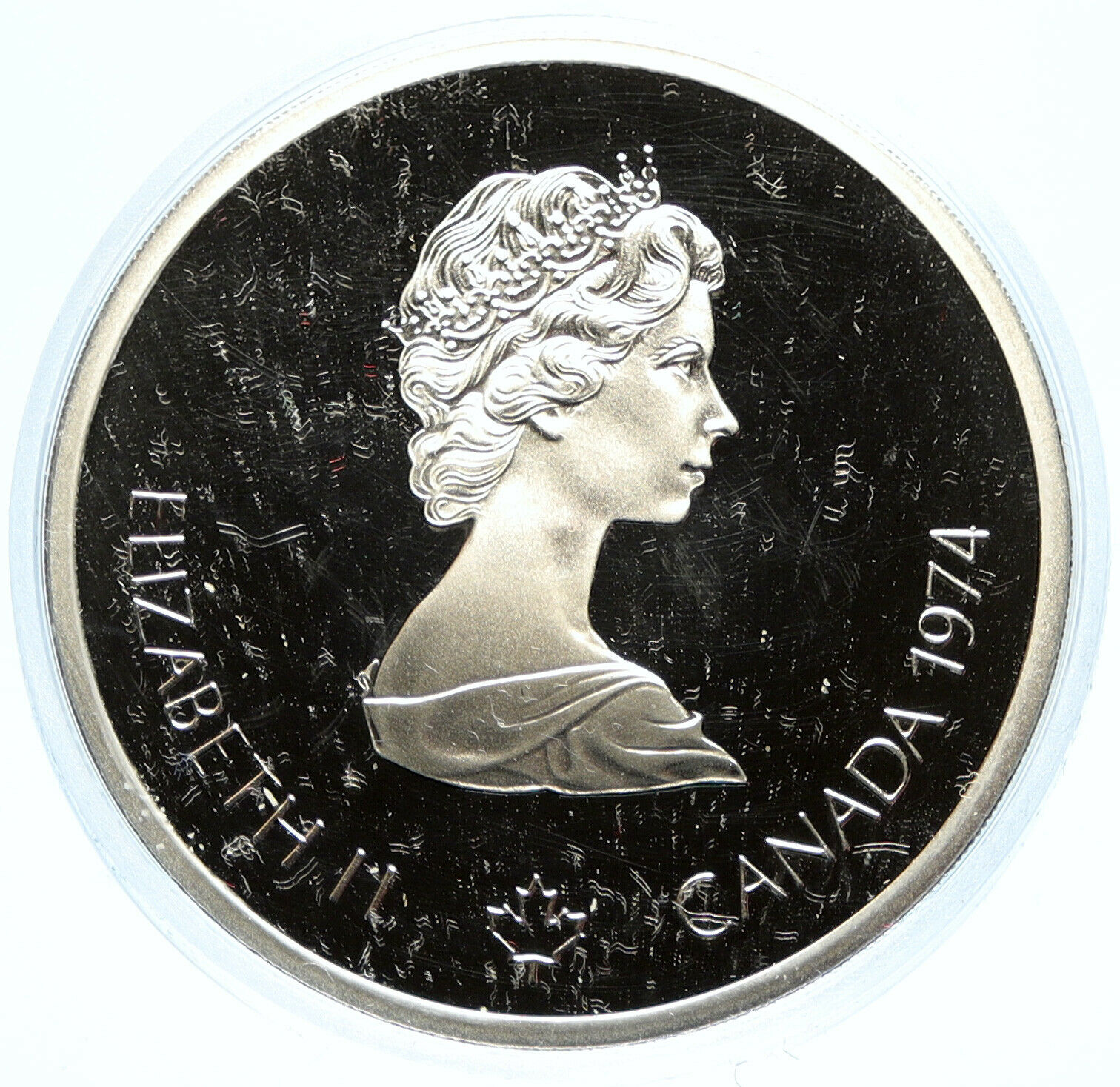 1974 CANADA UK Elizabeth II Olympics Montreal Cycle PROOF Silver 10 Coin i98625