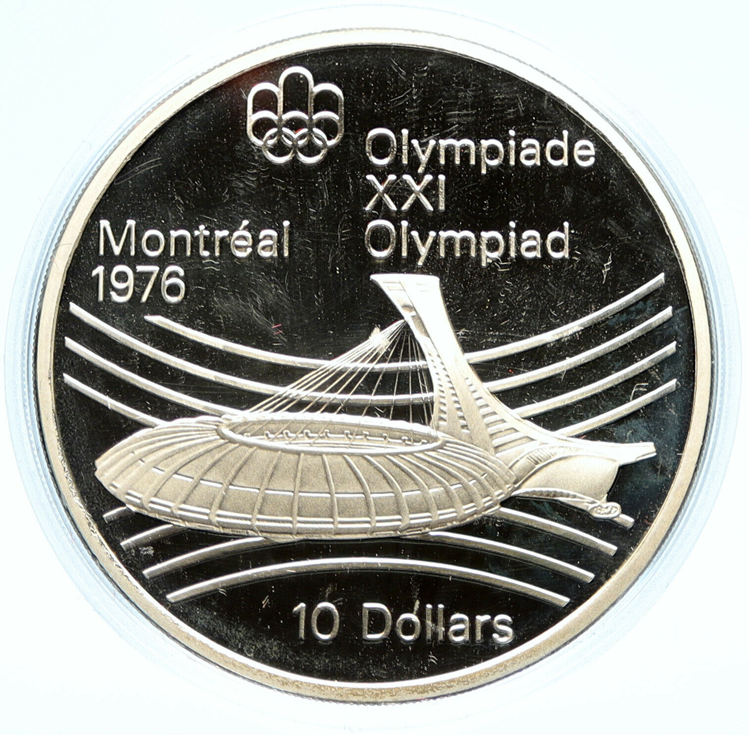 1976 CANADA UK Elizabeth II Olympic Montreal STADIUM Proof Silver 10 Coin i98953