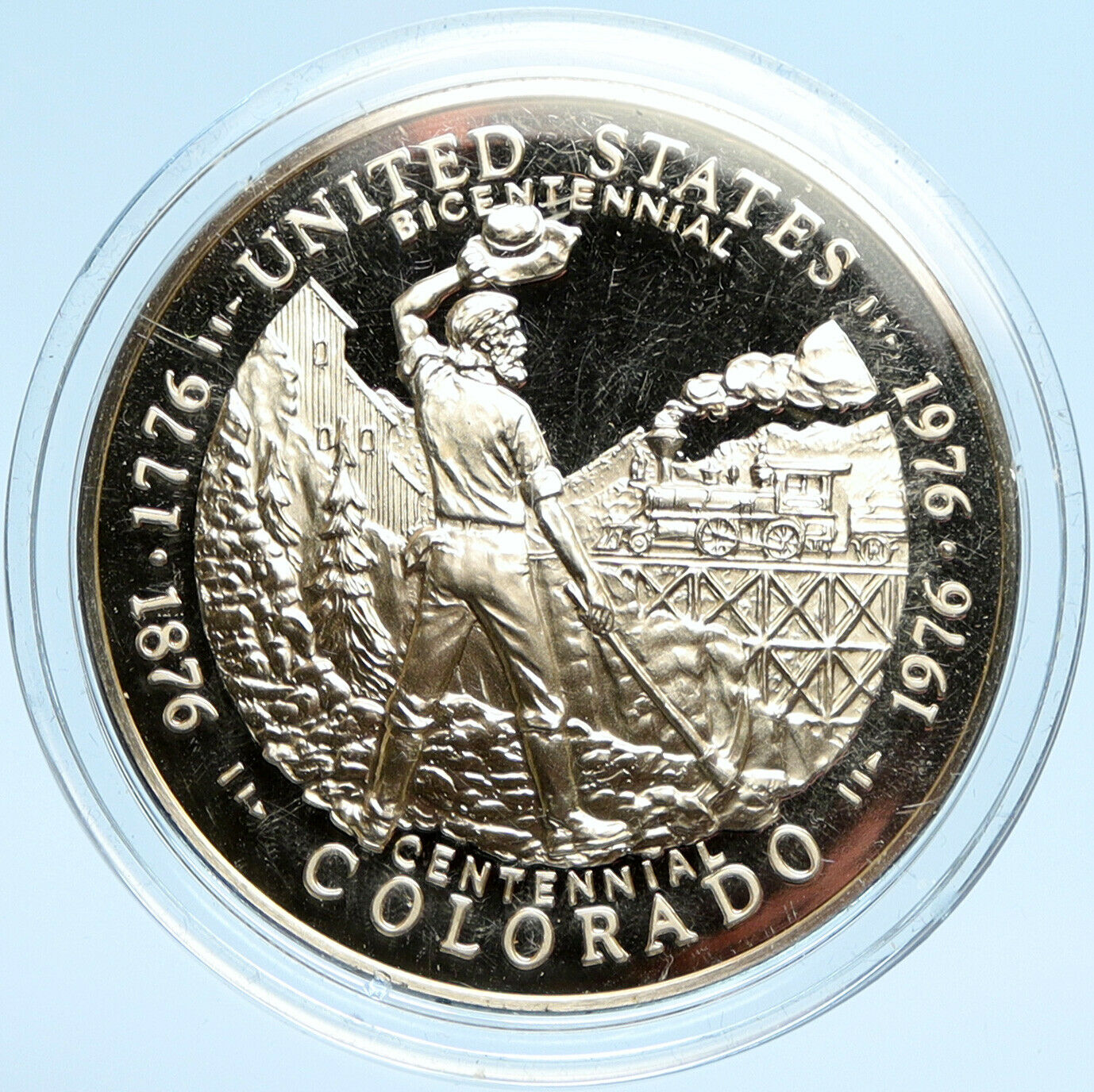 1976 UNITED STATES US 200Y COLORADO 100Y Mountain ATOM Proof Silver Medal i98965