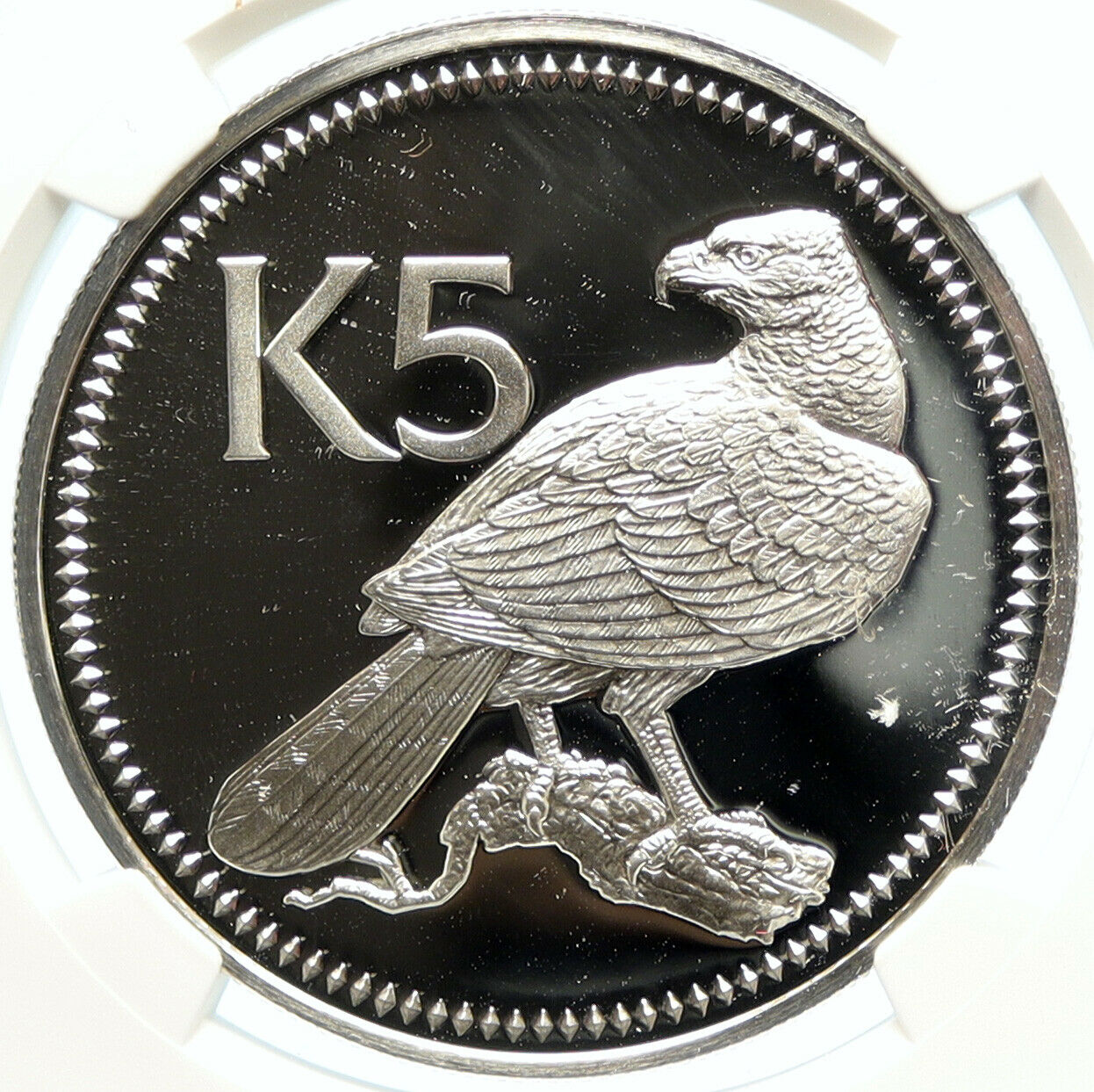 1975 PAPUA NEW GUINEA w PAPUAN Harpy EAGLE Proof Silver 5 Kina Coin NGC i99681