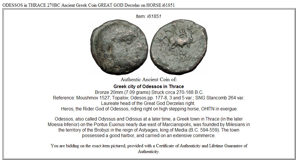 ODESSOS in THRACE 270BC Ancient Greek Coin GREAT GOD Derzelas on HORSE i61851