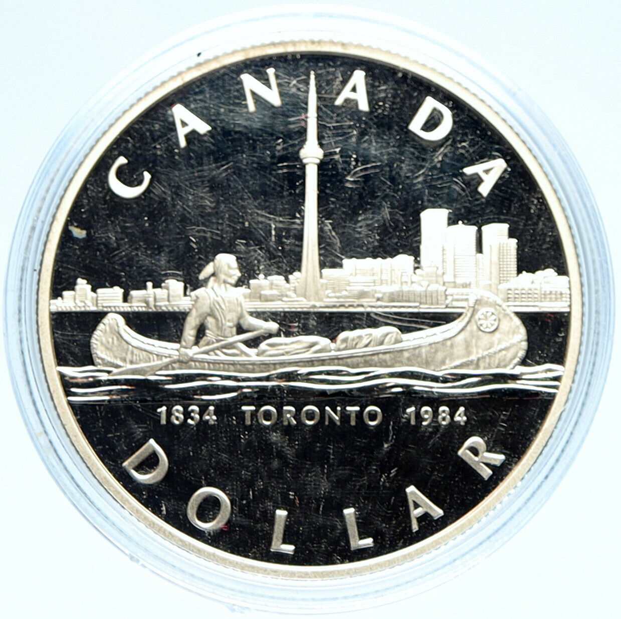 1984 CANADA UK Elizabeth II Canoe in Toronto OLD 150Y Proof Silver Coin i98962