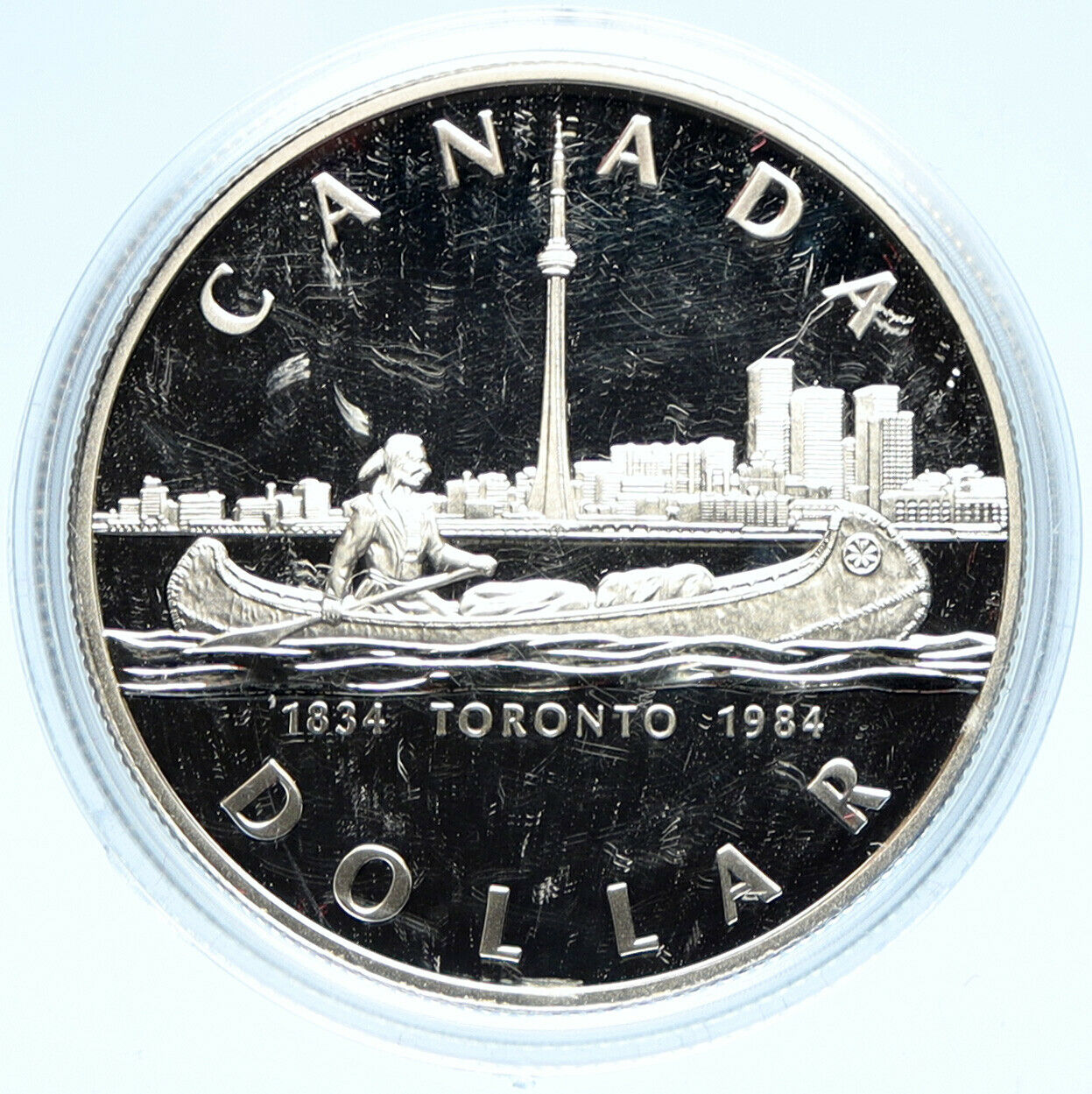 1984 CANADA UK Elizabeth II Canoe in Toronto OLD 150Y Proof Silver Coin i98964