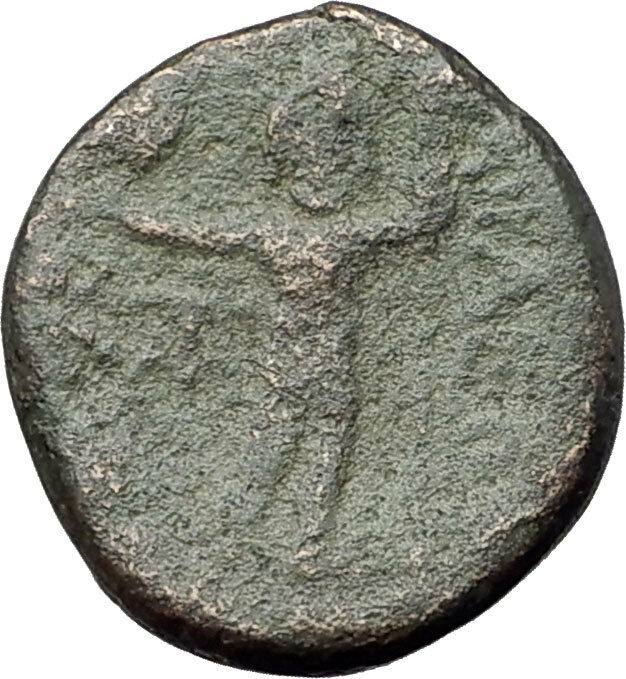 AIGAI in AEOLIS 2-1CenBC Authentic Ancient Greek Coin ATHENA & NUDE ZEUS i61651