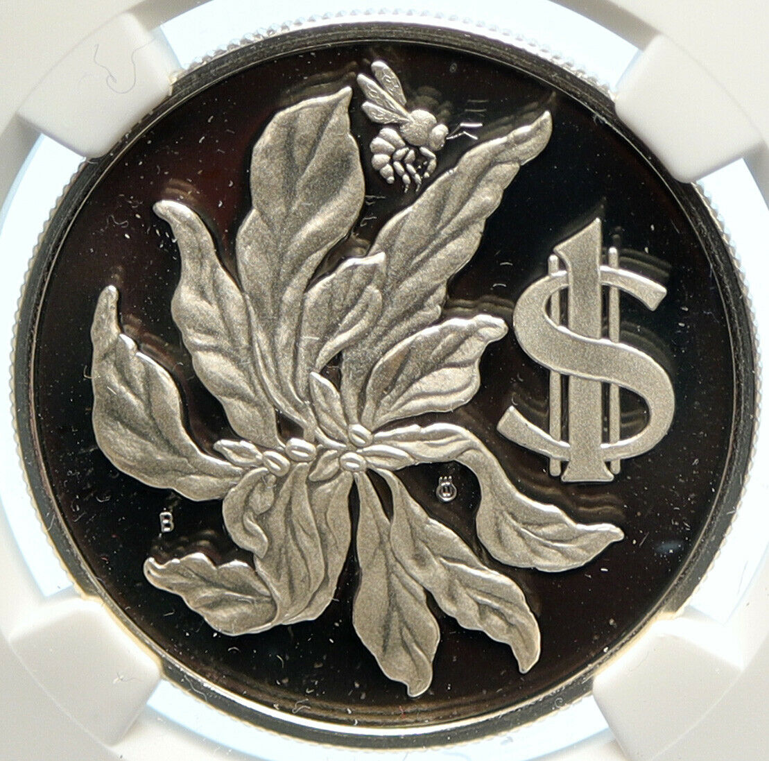 1977 CAYMAN ISLANDS UK Elizabeth II Flower Proof Silver Dollar Coin NGC i99678