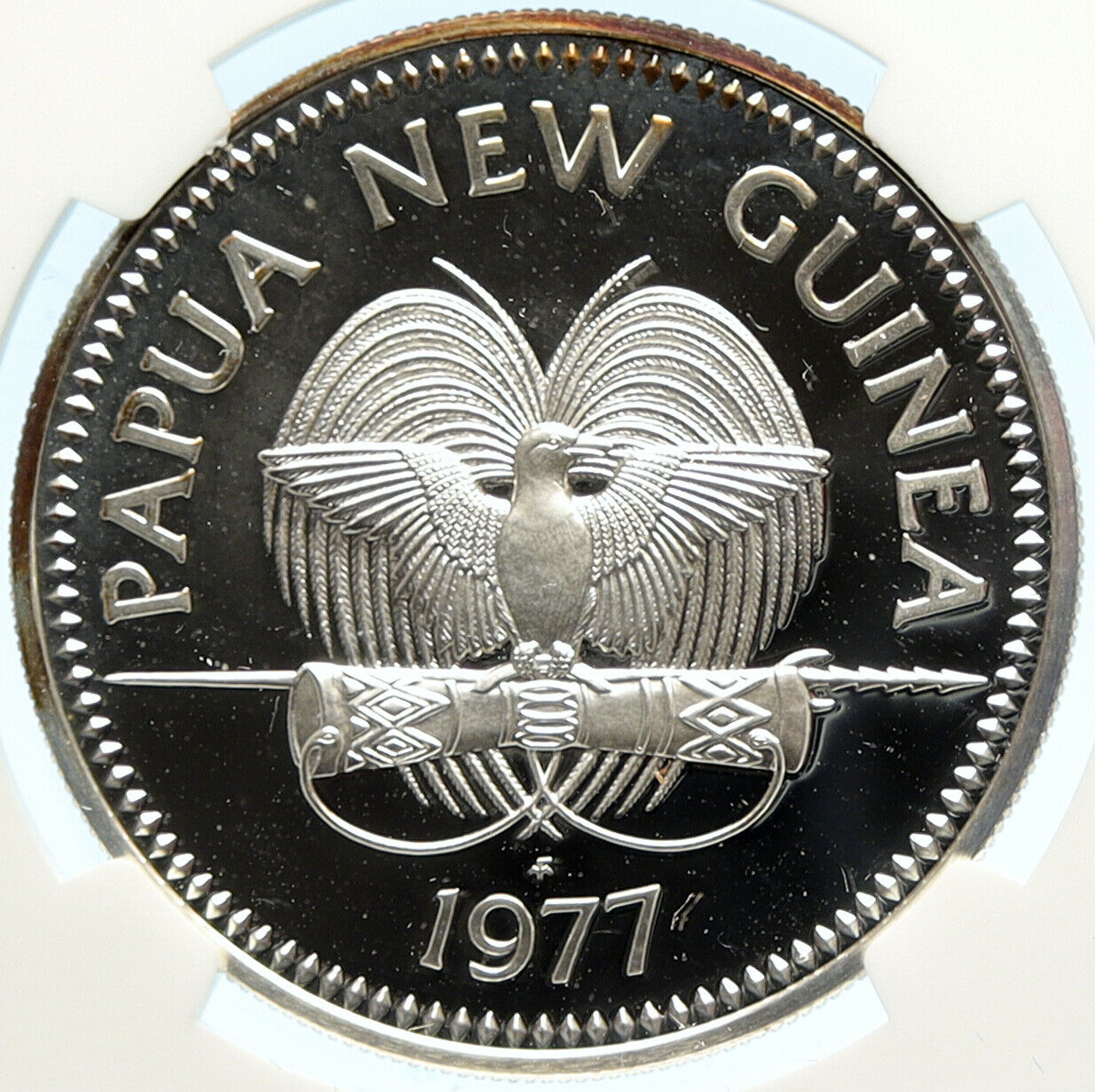 1977 PAPUA NEW GUINEA w PAPUAN Harpy EAGLE Proof Silver 5 Kina Coin NGC i99682