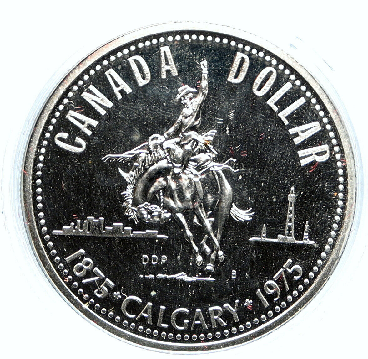 1975 CANADA UK Queen Elizabeth II Calgary 100Year Proof-like Silver Coin i98982