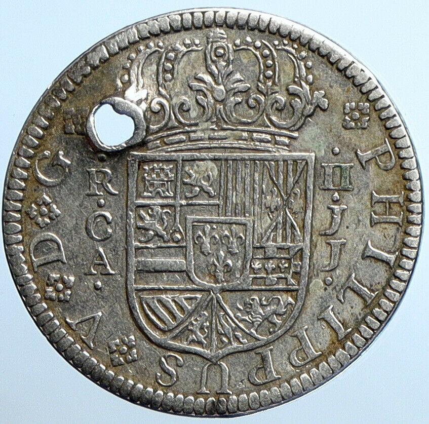 1721 SPAIN Segovia King FELIPE V Philip Antique OLD Silver 2 Reales Coin i110202