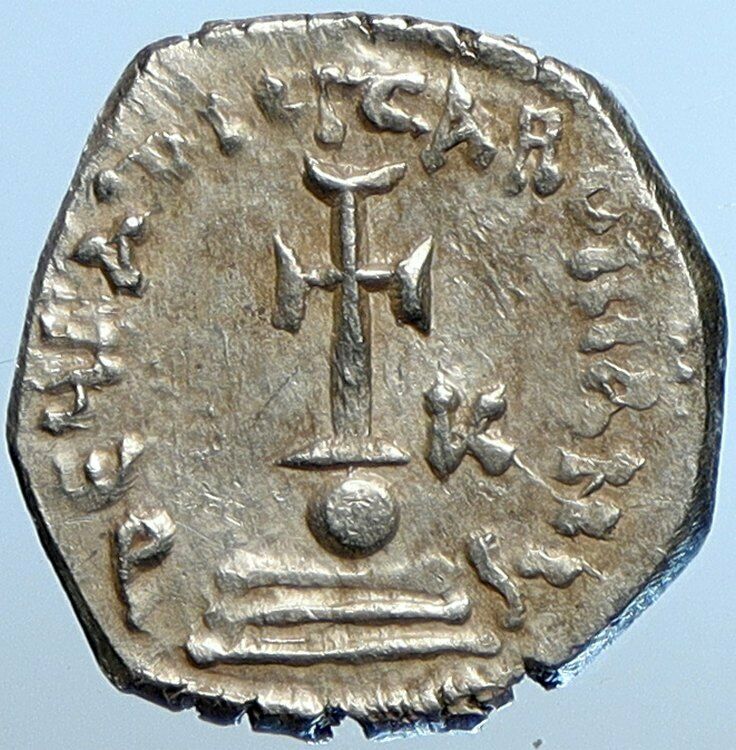 HERACLIUS 613AD Authentic Ancient SILVER Byzantine HEXAGRAM Coin w CROSS i110195