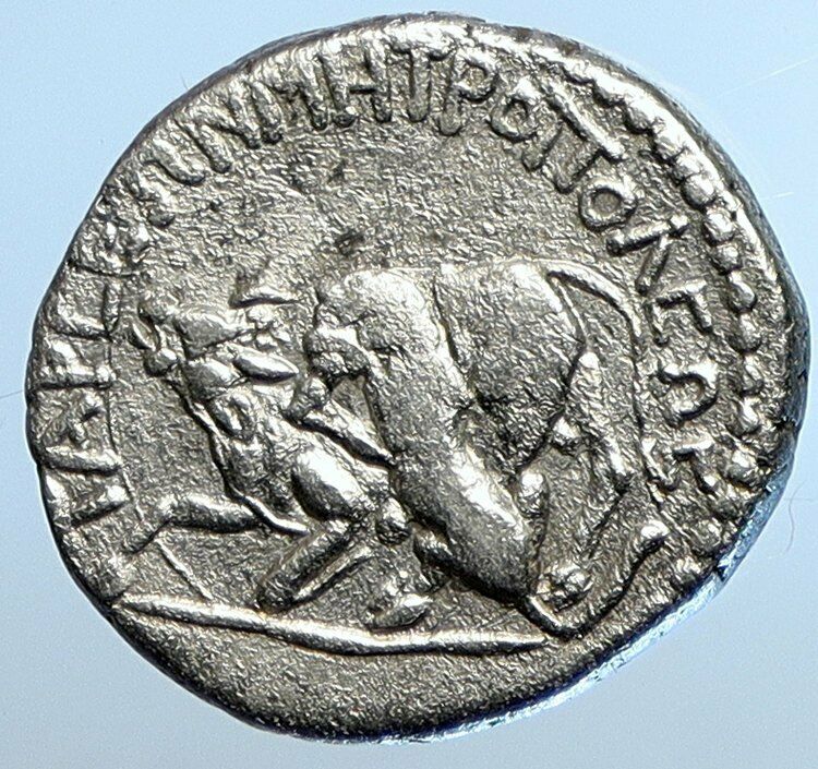 HADRIAN Authentic Ancient TARSUS in CILICIA Silver Roman Coin LION BULL i110198