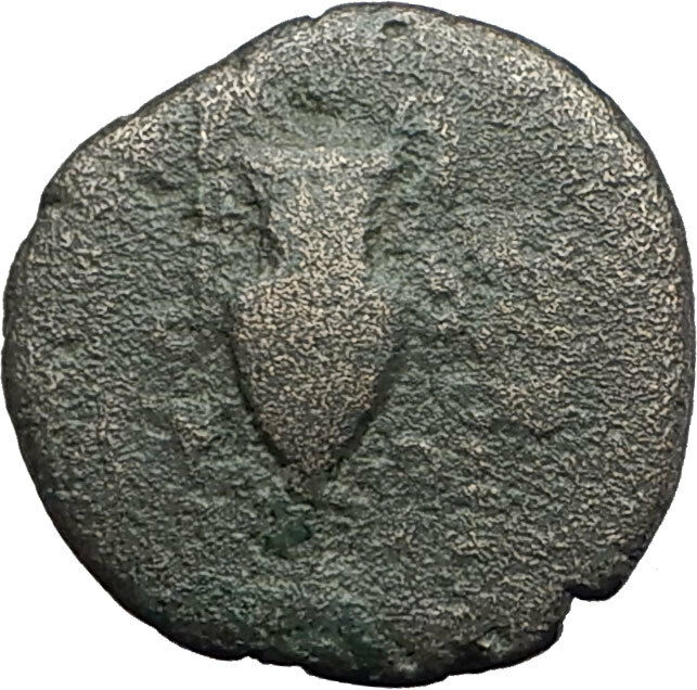 MYRINA in AEOLIS 2-1cBC Authentic Ancient Greek Coin APOLLO AMPHORA LYRE i63224