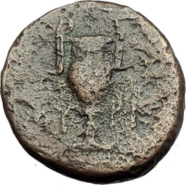 MYRINA in AEOLIS 400BC Authentic Ancient Greek Coin ATHENA & AMPHORA Vase i63167