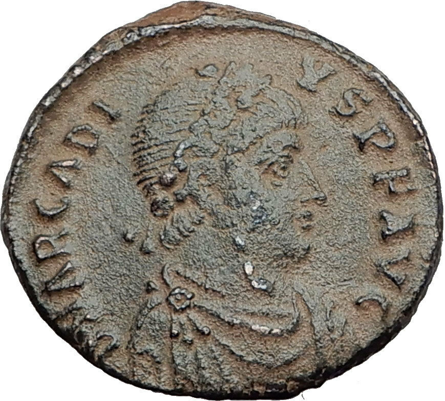 ARCADIUS with Christ Monogram Labarum 392AD AE2 Large Ancient Roman Coin i63475