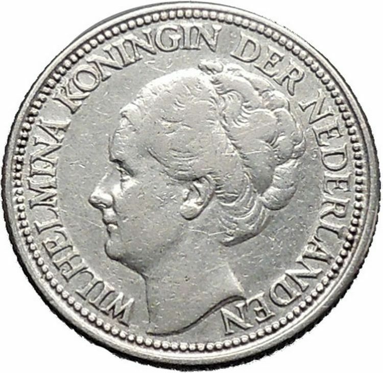 1928 Netherlands Queen WILHELMINA 28 Cents Wreath Authentic Silver Coin i49120