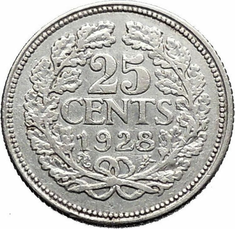 1928 Netherlands Queen WILHELMINA 28 Cents Wreath Authentic Silver Coin i49120